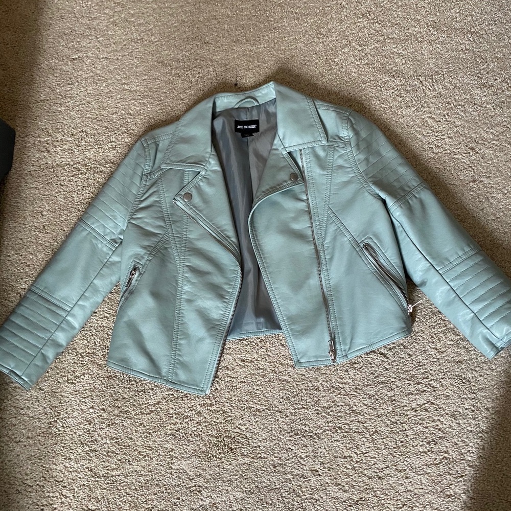 Pastel crop leather jacket